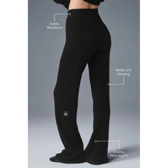 ALO Yoga Cashmere High-Waist Plush Waffle Pant in Black - Picture 3 of 5